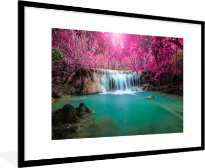 Produktbild von MuchoWow® Gerahmtes Poster Wasserfall - Baum - Rosa - Natur 90x60 cm - Poster mit Schwarzem Bilderrahmen Wandposter Rahmen Foto Bilder - Wanddekoration - Fotos