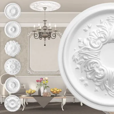 Produktbild von MARBET DESIGN Stuckrosette aus EPS Styropor - Deckenrosette weiß, Zierelement, Stuck (R-12, Ø 43cm) Wanddeko Wohnzimmer Decke Polystyrol rund