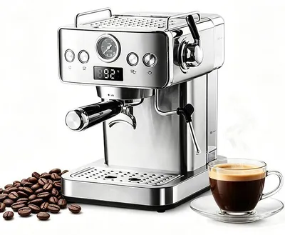 Produktbild von ZELURXX Espressomaschine Edelstahl Manometer 2.0 Vorbrühung 360° Dampflanze Ein-Klick-Extraktion Doppeltasse halbautomatisch Siebträger für Zuhause