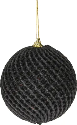 Image de Boule de Noël noire décorée incassable 13,5x12 cm