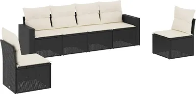 Produktbild von vidaXL 6-tlg. Garten-Sofagarnitur mit Kissen Schwarz Poly Rattan