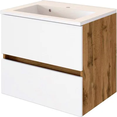 Produktbild von Badezimmer Waschtisch 60 cm inkl. Waschbecken LOUROSA-03 in Wotaneiche Nb. mit matt weiß, B/H/T: ca. 60/56/47 cm