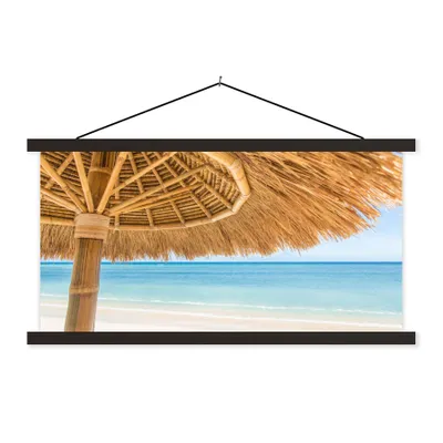Produktbild von MuchoWow® Textilposter Sonnenschirm - Strand - Meer - Tropisch 150x75 cm mit schwarzem Rahmen - Posterleiste