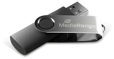 Zdjęcie produktu dla MediaRange 64GB USB 2.0, 64 GB, USB Type-A / Micro-USB, 2.0, 13 MB/s, Obrotowy, Czarny, Srebrny