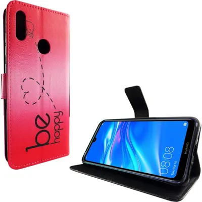 Zdjęcie produktu dla Etui na telefon Huawei Y7 2019 Pokrowiec ochronny z klapką i miejscem na kartę Be Happy Pink