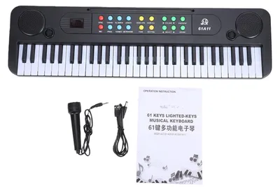 Zdjęcie produktu dla Przenośny keyboard z 61 klawiszami, 200 brzmieniami i 200 rytmami, z mikrofonem, metronomem i trybem nauki dla początkujących – idealny do ćwiczeń w domu