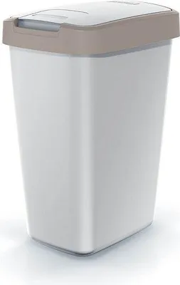 Zdjęcie produktu dla Pojemnik na odpady Keden Compacta Q z pokrywą uchylną i na zawiasach 12L plastikowy pojemnik do segregacji odpadów recyklingowych (popielaty/jasnobrązowy)