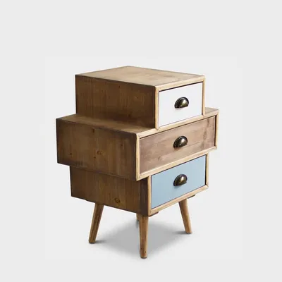 Produktbild von Shabby-Chic-Nachttisch aus Holz mit 3 Schubladen Victoria