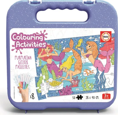Produktbild von EDUCA Ausmalpuzzle Meerjungfrauen 50 Teile mit Markern
