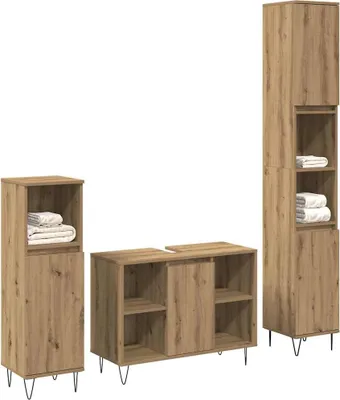 Produktbild von vidaXL Badezimmermöbel-Set mit Regal 3 pcs Artisan-Eiche Holzwerkstoff
