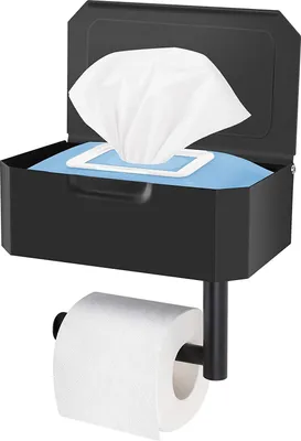 Produktbild von Toilettenpapierhalter, Klopapierhalter mit Taschentuchbox, ohne Bohren, Edelstahl, roll paper rack, Storage rack,tissue rack, für Küche, Bad, Schwarz