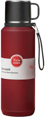 Produktbild von Isolierter Edelstahl-Thermos, 1L, rot, für heiße und kalte Getränke, 24h