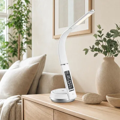 Image de Lampe de bureau LED Lampe de table aspect cuir Station de recharge QI Intensité variable Blanc chaud/froid, Image générée par une IA