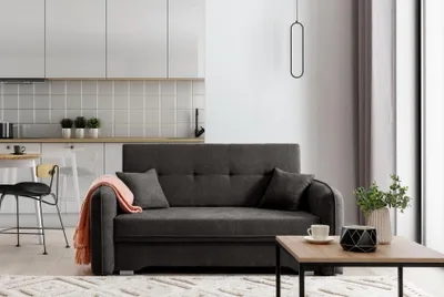 Produktbild von Krudox LAI 3-Sitzer Ausziehbares Schlafsofa mit Bettkasten Stauraum und 2 Kissen Couch mit Schlaffunktion 155x75x105 cm Stoff POCO 5