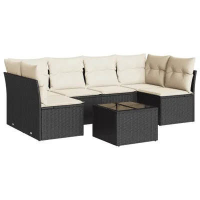 Produktbild von vidaXL 7-tlg. Garten-Sofagarnitur mit Kissen Schwarz Poly Rattan