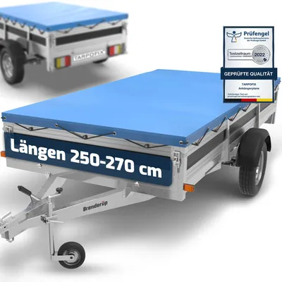 Zdjęcie produktu dla Tarpofix® plandeka do przyczep, 264 x 135 cm, w zestawie lina do mocowania | Płaska plandeka do przyczep wykonana z materiału PVC | Plandeka Brenderup do przyczep samochodowych | Akcesoria do przyczep, plandeka ochronna. Kolor: niebieski