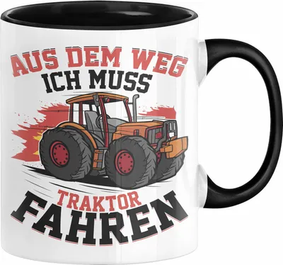 Produktbild von Bauer Landwirt Geschenk Tasse Aus Dem Weg Ich Muss Traktor Fahren Geschenkidee Jungs (Schwarz)