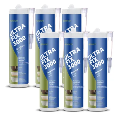 Produktbild von Verdico | Ultra Fix 3000 | Acryl Montagekleber 6x 280 ml | Flexibel und Überstreichbar | Für Sockelleisten, Paneele und Dekorleisten | Starke Haftung