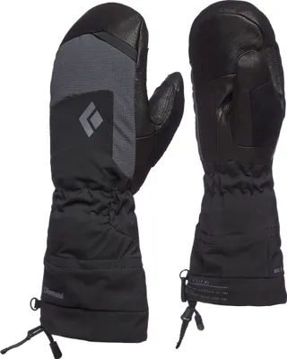 Schwarze und graue Handschuhe "Women"s Mercury Mitts" von Black Diamond; geeignet für Aufstiegsaktivitäten.