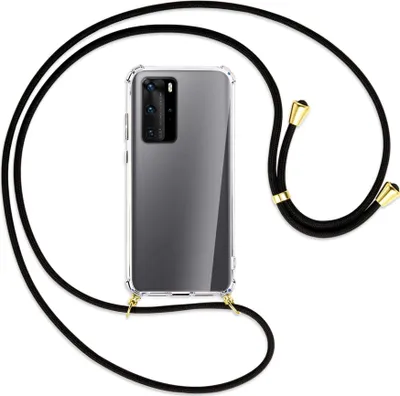 Produktbild von Handykette Backcover-Schutzhülle mit Band (Metall goldfarben) für Huawei P40 - schwarz