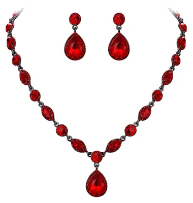 Imagen del producto de Conjunto de joyería para bodas que incluye un collar con dije en forma de "Y" con cristales y unos pendientes a juego