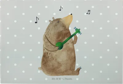 Produktbild von Mr. & Mrs. Panda Glasschneidebrett Bär Gitarre - Grau Pastell - Geschenk, Schneidebrett, schneidbrett, Hackbrett, Glas Schneideplatte, Küchenbrett, Teddy, Frühstücksbrett