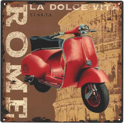 Immagine prodotto di Moritz retro segno decorativo in latta La Dolce Vita Roma scooter rosso idea regalo in metallo design vintage per decorazione