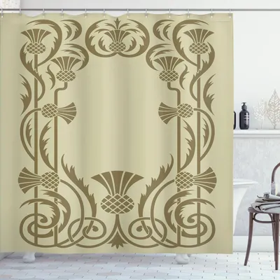 Produktbild von ABAKUHAUS Jugendstil Duschvorhang, Botanischer Rahmen mit Ananas Exotische Natur inspiriert Antik-Look, 175 x 180 cm, Weises Grün Sepia