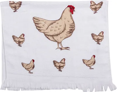 Produktbild von Clayre & Eef Gästehandtuch 40x66 cm Beige Weiß Baumwolle Hühner