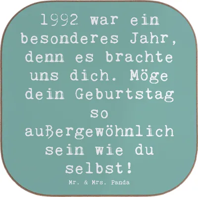 Produktbild von Mr. & Mrs. Panda Untersetzer Glas Spruch 1992 Geburtstag - Meeresbrise - Geschenk, besonderer Tag, Tasse, Coaster, Glückwunsch, Tassenuntersetzer, Gläser, Jubiläum, für