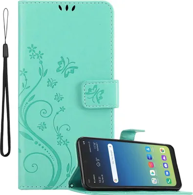 Zdjęcie produktu dla Pokrowiec Cadorabo do LG K40S w kolorze FLORAL TURQUOISE Pokrowiec ochronny w kwiatowy wzór z zapięciem magnetycznym, funkcją podstawki i kieszeniami na karty Flip Case Flower Cover Etui Handy Klapp Hülle Book Tasche