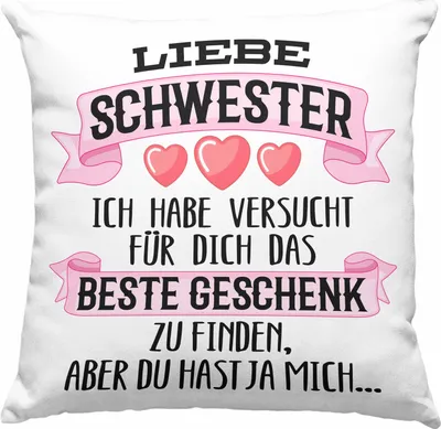 Produktbild von Trendation - Beste Schwester Geschenk Deko-Kissen mit Füllung 40x40  Deko-Kissen mit Füllung 40x40 Geburtstag Weihnachten Geschenkideen Schwestern Bruder Lustig (Blau)