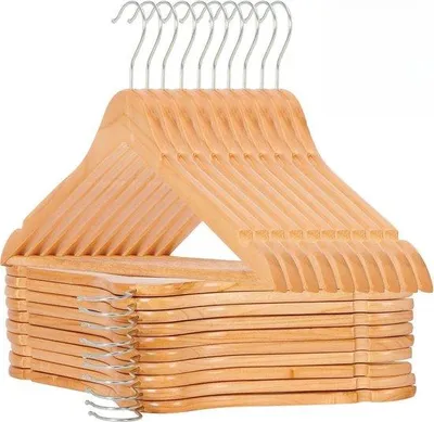 Produktbild von Famanu Kleiderbügel Set 30 Stück mit Einkerbungen und Hosenstange, Metallhaken – Braun