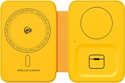 A yellow foldable wireless charger with multiple charging pads.