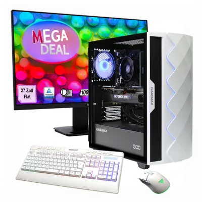 GAMEMAX Gaming-PC MegaDeal Diamond WT Komplett SET 2702 7798 Ryzen 7 5700X 16GB RAM 1TB SSD RTX 5060 Windows 11 + MSI PRO MP273A LED-Monitor (27")