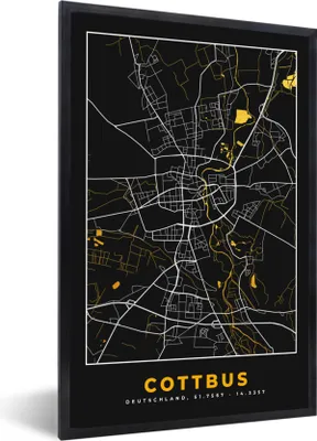 Produktbild von MuchoWow® Gerahmtes Poster Cottbus - Gold - Karte - Stadtplan - Deutschland 60x90 cm - Poster mit Schwarzem Bilderrahmen Wandposter Rahmen Foto Bilder - Kunst