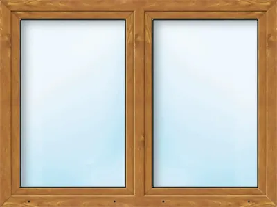 Produktbild von ARON Basic+ Kunststofffenster 2 Flügelig (Dreh-Kipp/Dreh-Kipp) mit festem Pfosten 155x140 cm Golden Oak (Förderfähig)