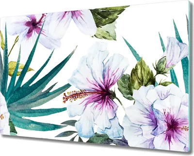 Produktbild von Glasschneidebretter Glasschneideplatten Glas Schneidebrett - 80x52 cm - Hawaii Blumen