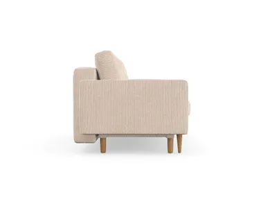 Produktbild von Esme II 3-Sitzer-Sofa mit Schlaffunktion, Massivholzkonstruktion, skandinavischer Stil, gestepptes Sitzkissen, Hohe Beine aus Eichenholz, gewachst, Cord-Stoff Anafi 22 Beige
