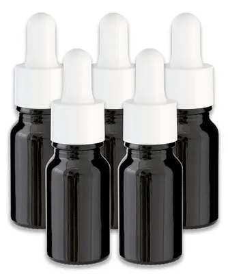 Produktbild von 5x Schwarze Glasflasche 10 ml mit weißer Pipette – Tropfflasche