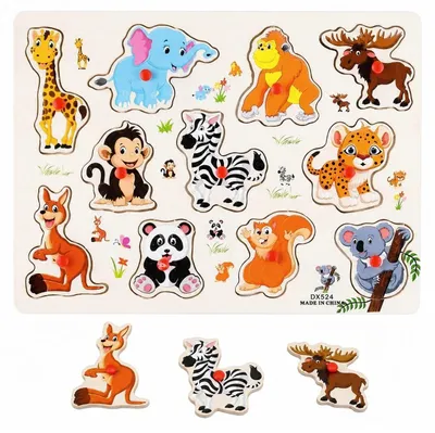 Zdjęcie produktu dla Edukacyjne Drewniane Puzzle Układanka Zwierzęta Zoo Montessori