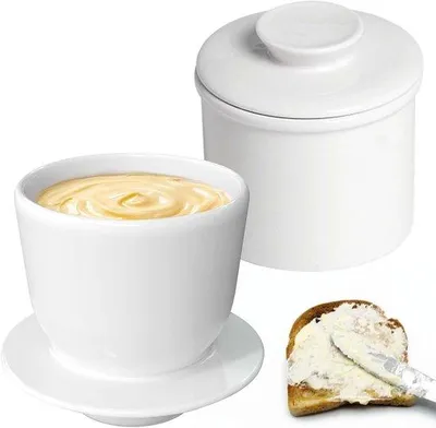Obrázek produktu pro Keramická máslenka ve francouzském stylu s bílým máslem k natírání, vodní chlazení, vodní čára, keramika.