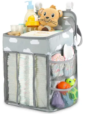 Produktbild von Hanging Windel Caddy Organizer, Baby Windel Organizer Aufbewahrungstasche für Wickeltisch, Kinderbett, Playard und Wand, (Grau Wolke)