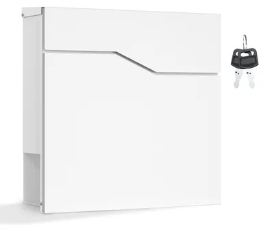 Produktbild von Wiltec Designer Briefkasten V19 weiß 370 x 102 x 370 mm, Wandbriefkasten mit Schloss und Zeitungsrolle, Postkasten aus pulverbeschichtetem Stahl