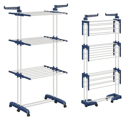Torendroogrek 3 Ebenen, ausziehbar 66-130 cm, 6 Flügel, klappbar, blau-weiß