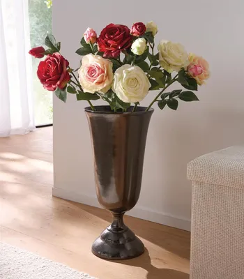 Produktbild von Vase "Glänzend" schwarz aus Aluminium, schwer, 48 cm hoch, große Bodenvase, Deko Blumenvase