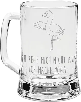 Produktbild von Mr. & Mrs. Panda Seidel Flamingo Yoga - Transparent - Geschenk, Achtsamkeit, Gravur Bierkrug, Krug, Rosa, Humpen, Gravierter, Glas, Baum, Meditieren, Yogi