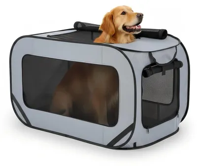 Faltbare Hundebox mit Doppeltüren, 94x53x53 cm, Mesh, inkl. Tasche