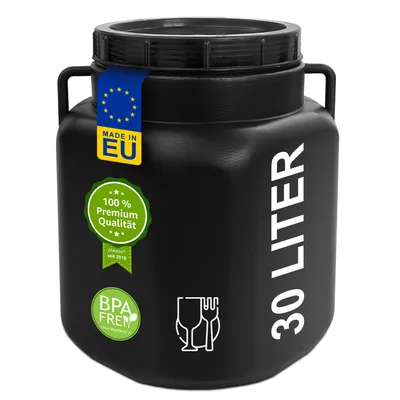 Produktbild von plasteo® 30 Liter Weithalsfass mit Deckel und Griffen Eckig Schwarz, Lebensmittelecht BPA-Frei, Futtertonne Kunststofffass Universalfass Deckelfass
