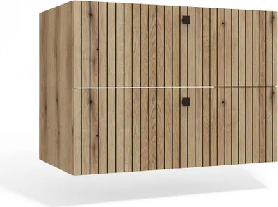Produktbild von Hängender Badezimmerschrank TIGO 80 2 Schubladen – Soft Close, geriffeltes MDF | Farbe: Eiche evozieren